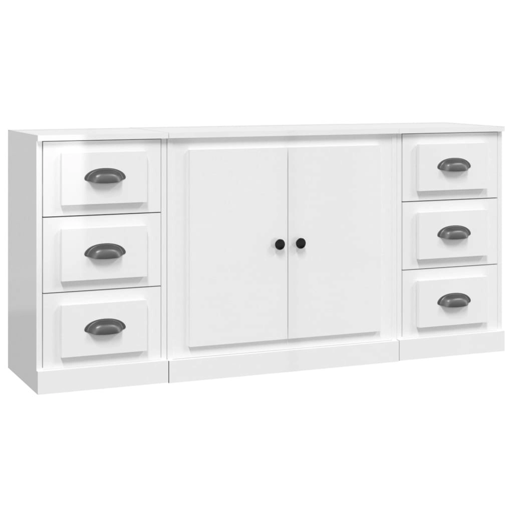 Sideboards 3 pcs High Gloss White Engineered Wood 3185233