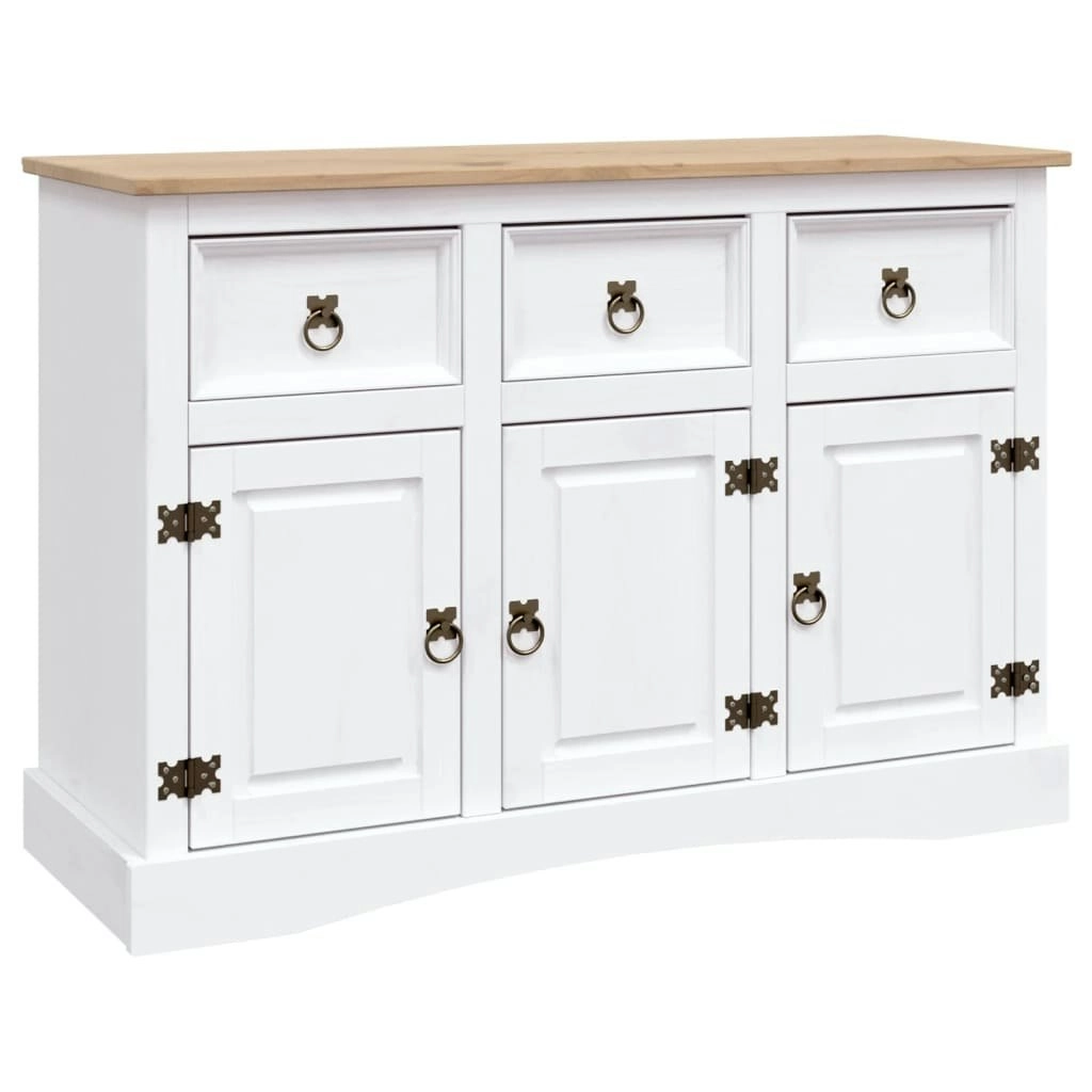 Sideboard Solid Mexican Pinewood Corona Range White 132x43x78 cm 282634