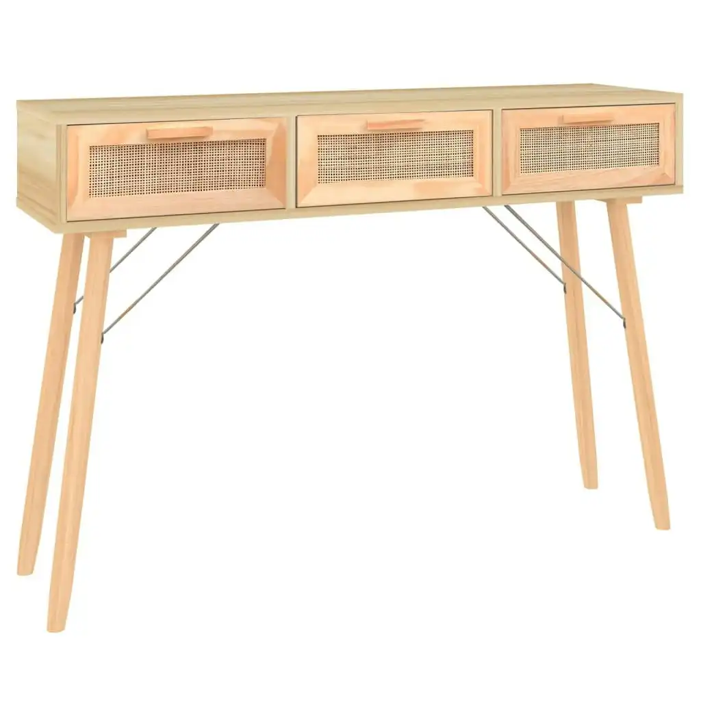 Console Table Brown 105x30x75 cm Solid Wood Pine&Natural Rattan 345629