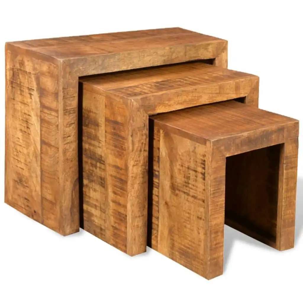 Nesting Table Set 3 Pieces Solid Mango Wood 241130