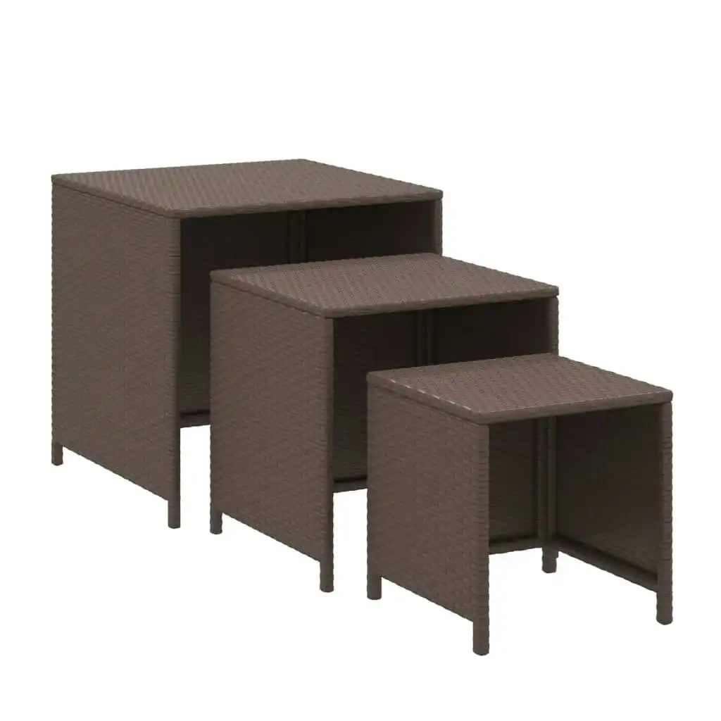 Nesting Tables 3 pcs Brown Poly Rattan 319413