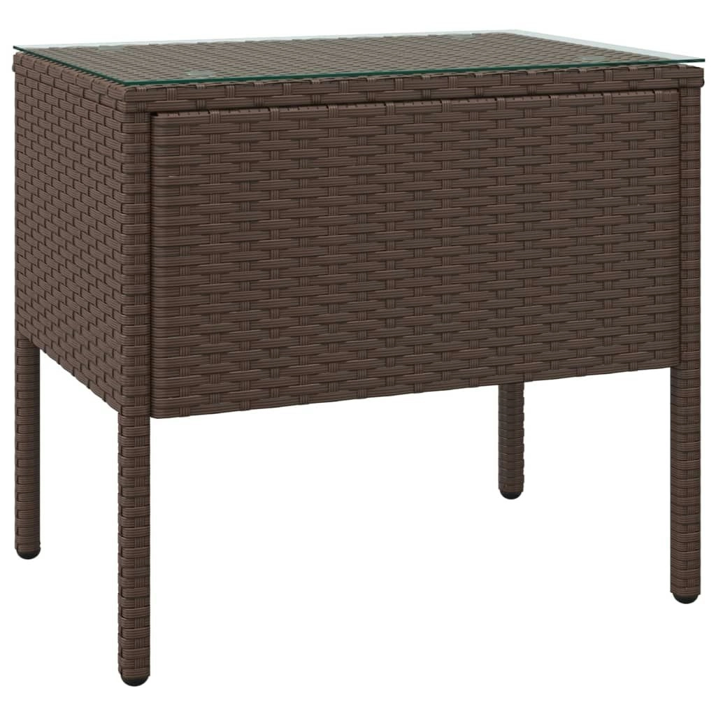 Side Table Brown 53x37x48 cm Poly Rattan and Tempered Glass 319401