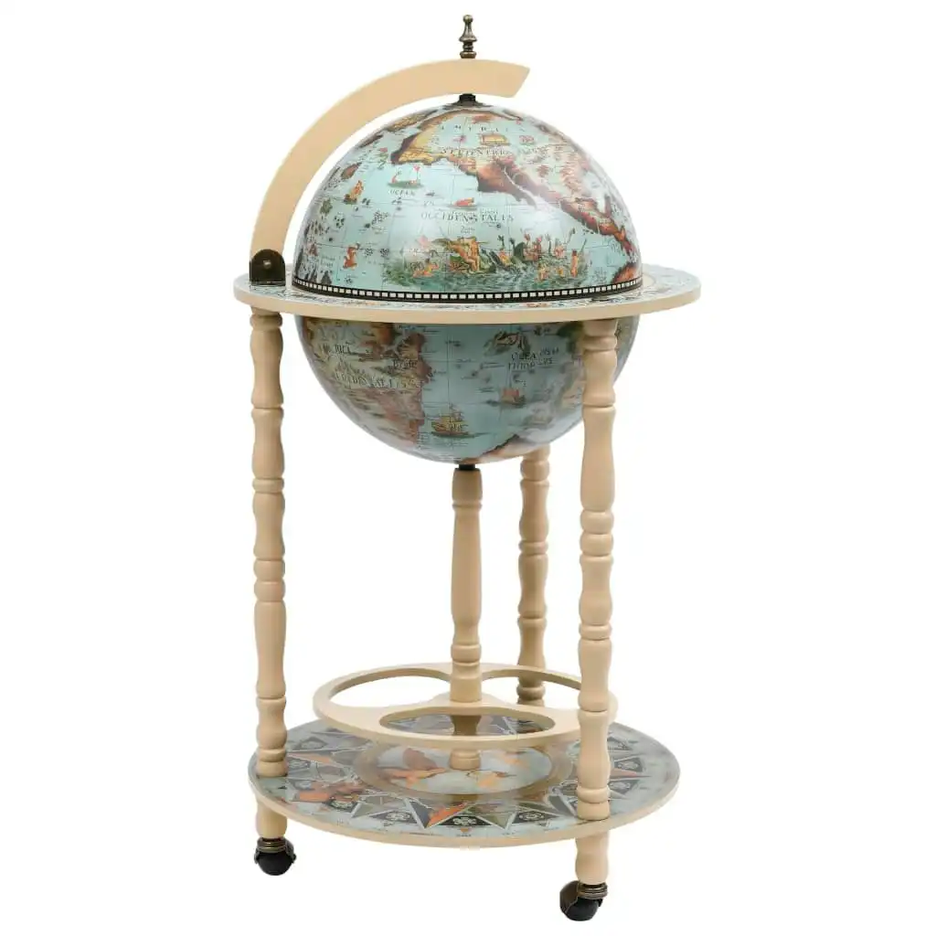 Globe Bar Wine Stand Eucalyptus Wood Blue 320906