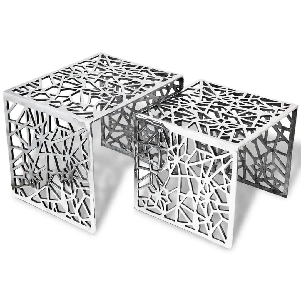 Two Piece Side Tables Square Aluminium Silver 243508