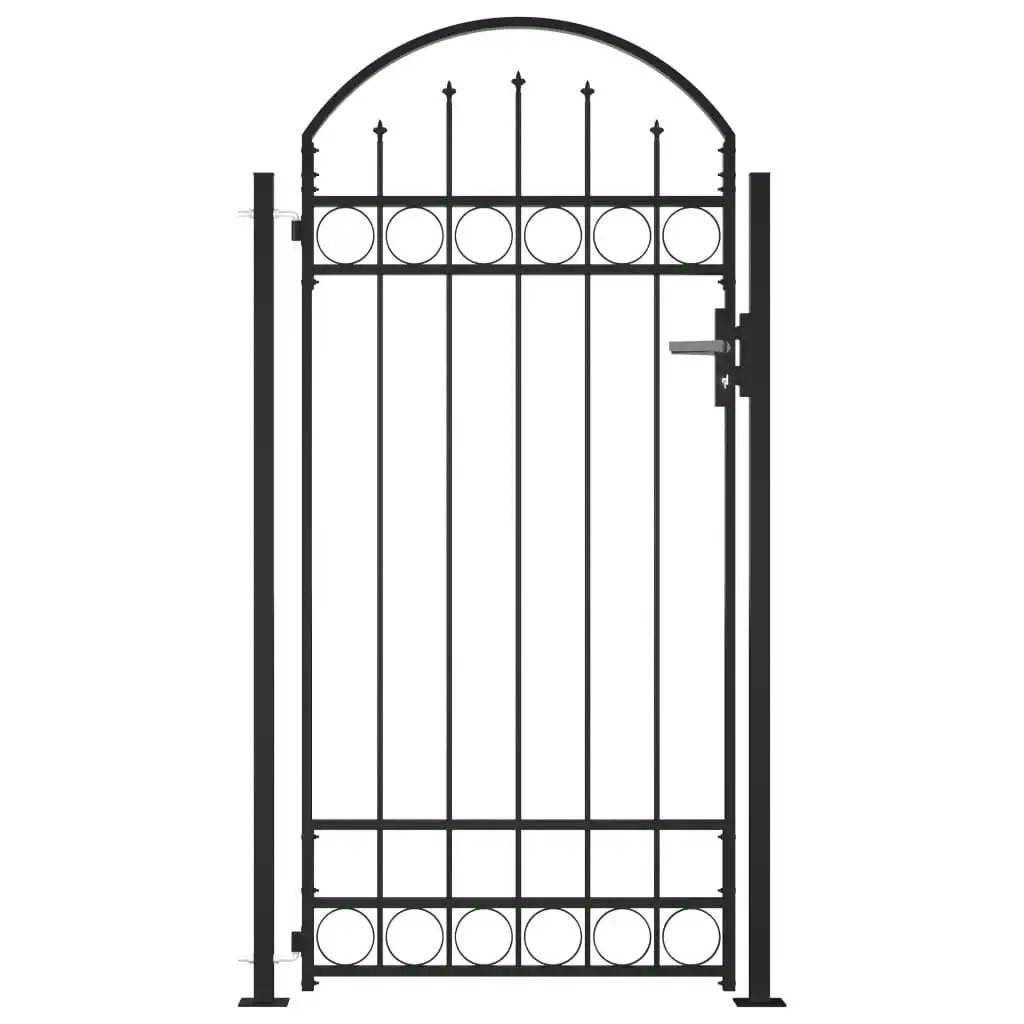 Fence Gate with Arched Top and 2 Posts 105x204 cm Black 145751