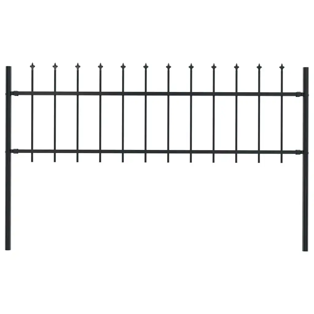 Garden Fence with Spear Top Steel 1.7x0.6 m Black 144923