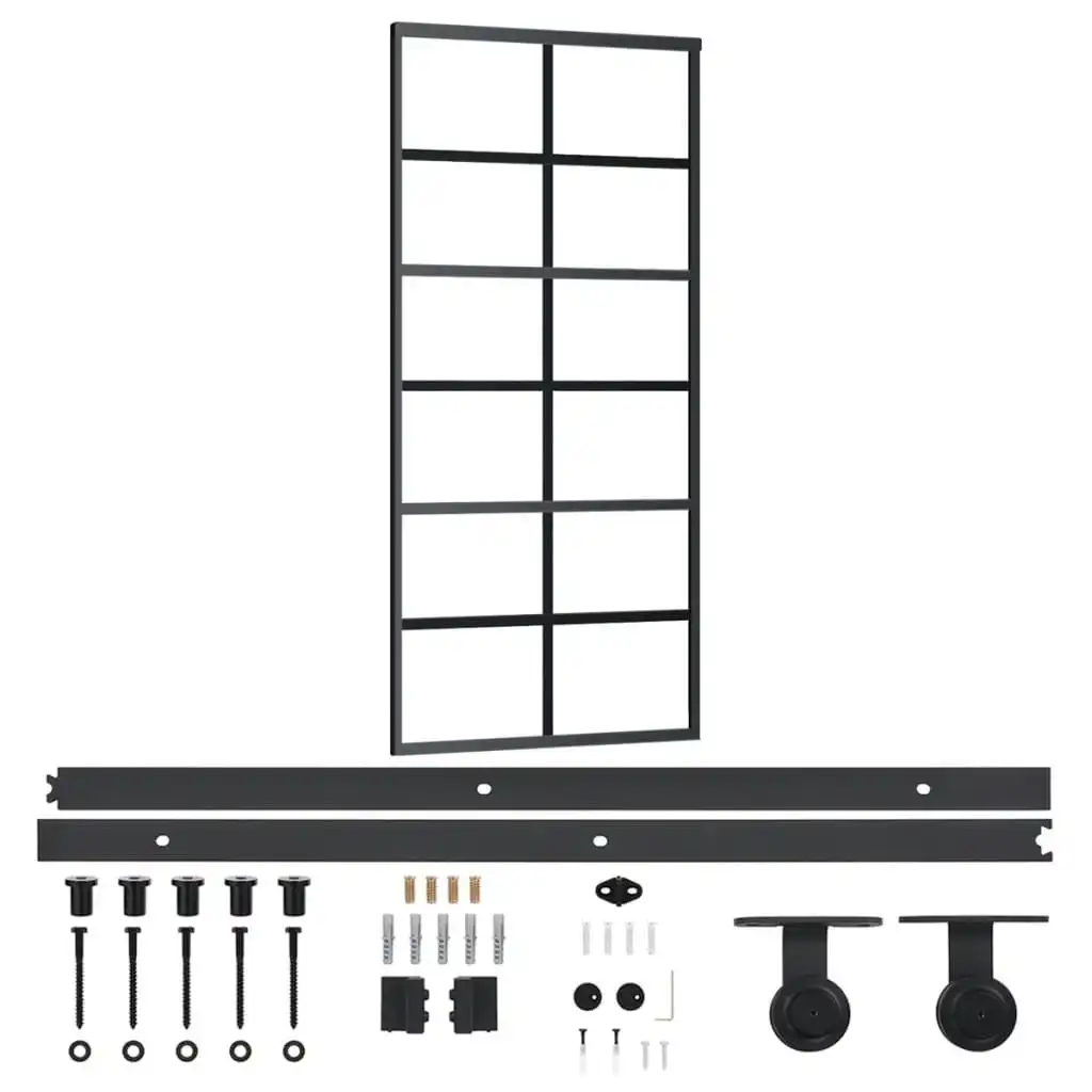 Sliding Door with Hardware Set ESG Glass&Aluminium 90x205 cm 3081958