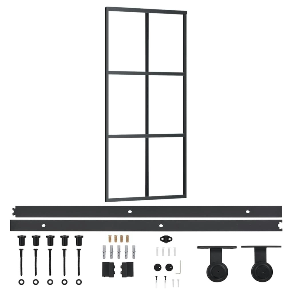 Sliding Door with Hardware Set ESG Glass&Aluminium 90x205 cm 3081947