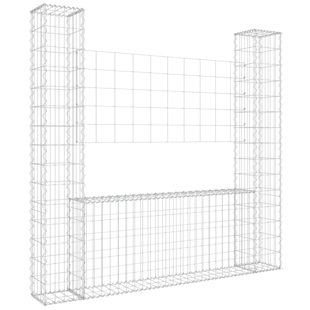 U-shape Gabion Basket with 2 Posts Iron 140x20x150 cm 151282