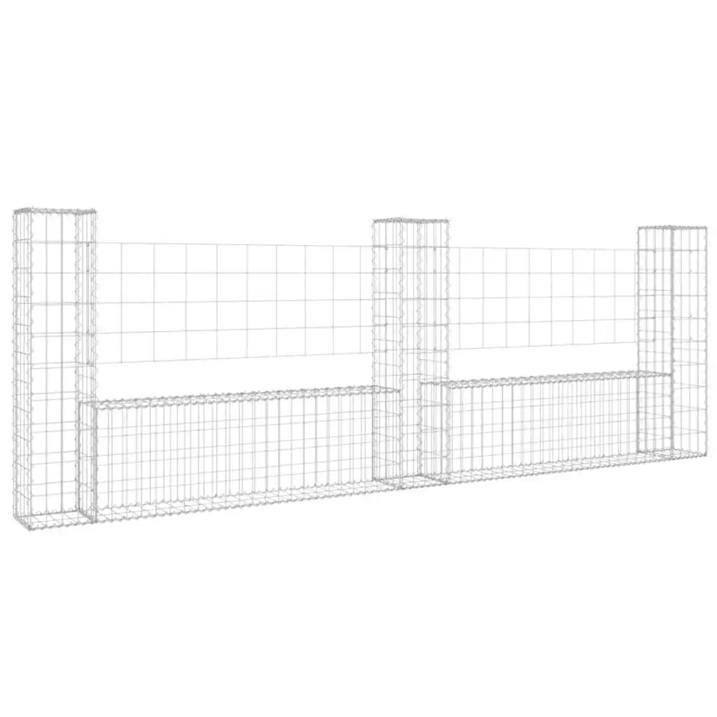 U-shape Gabion Basket with 3 Posts Iron 260x20x100 cm 151276