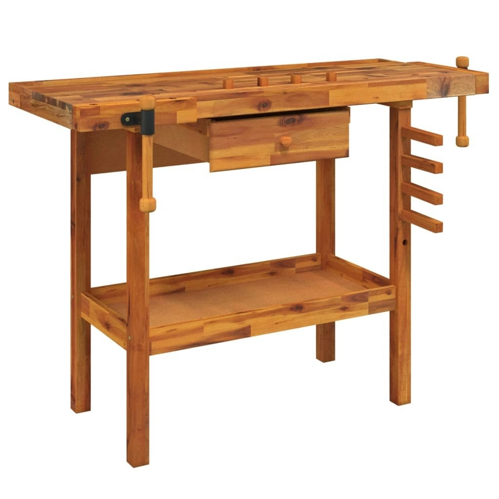 Workbench with Drawer and Vices 124x52x83 cm Solid Wood Acacia 153320