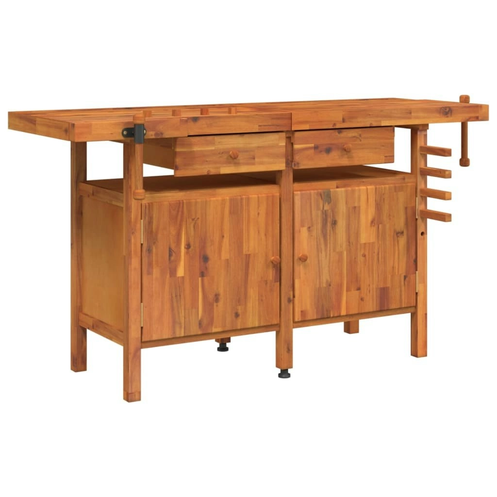 Workbench with Drawers and Vices 162x62x83 cm Solid Wood Acacia 153324