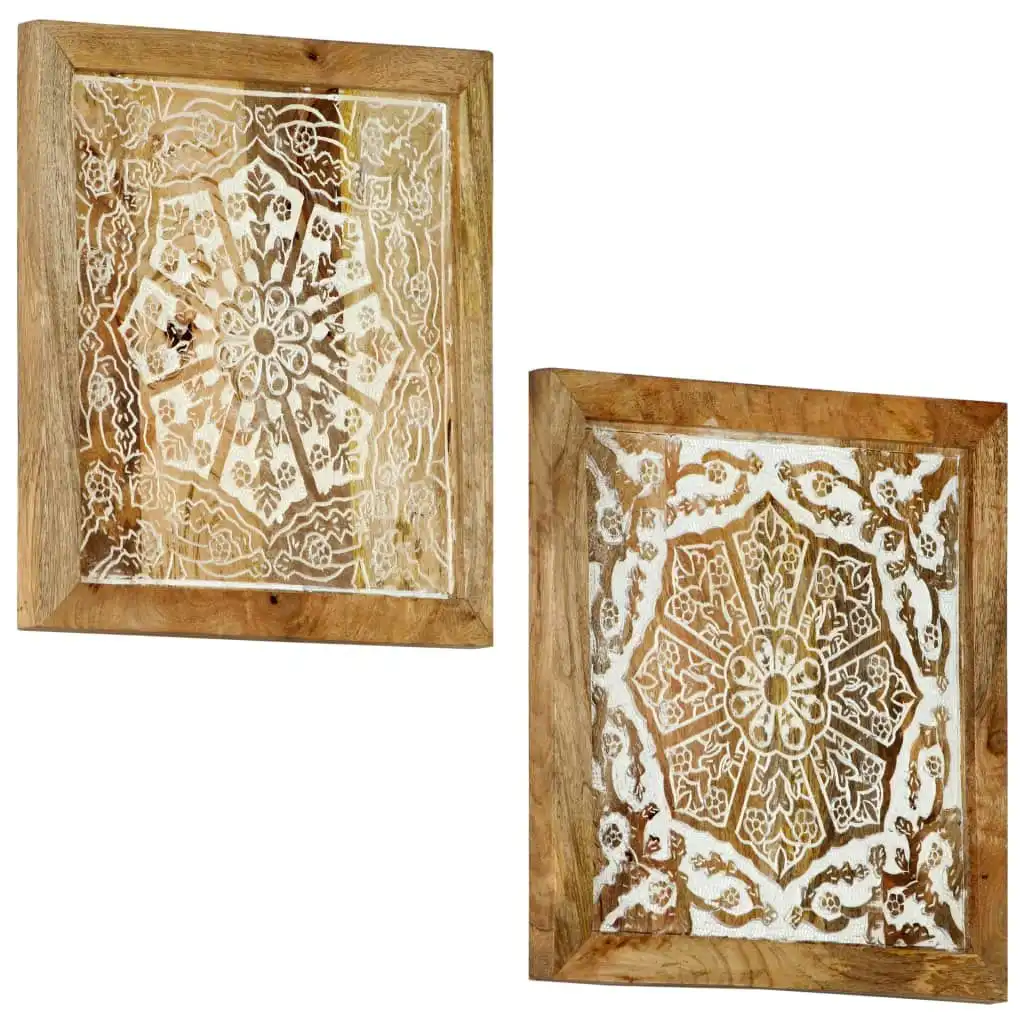 Hand-Carved Wall Panels 2 pcs Solid Mango Wood 40x40x1.5 cm 321651