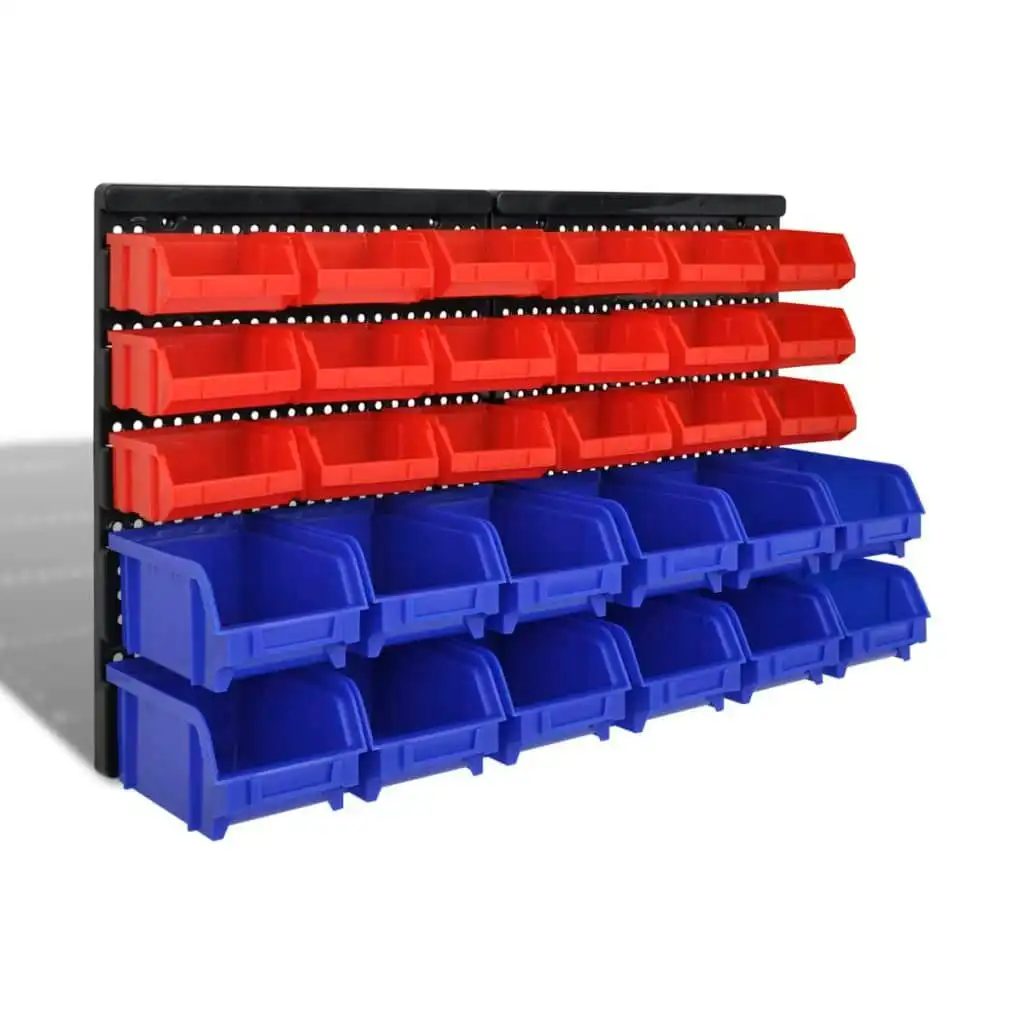 Wall Mounted Garage Plastic Storage Bin Set 30 pcs Blue & Red 140761