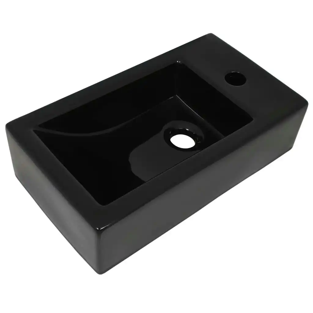 Basin with Faucet Hole Rectangular Ceramic Black 46x25.5x12 cm 142738