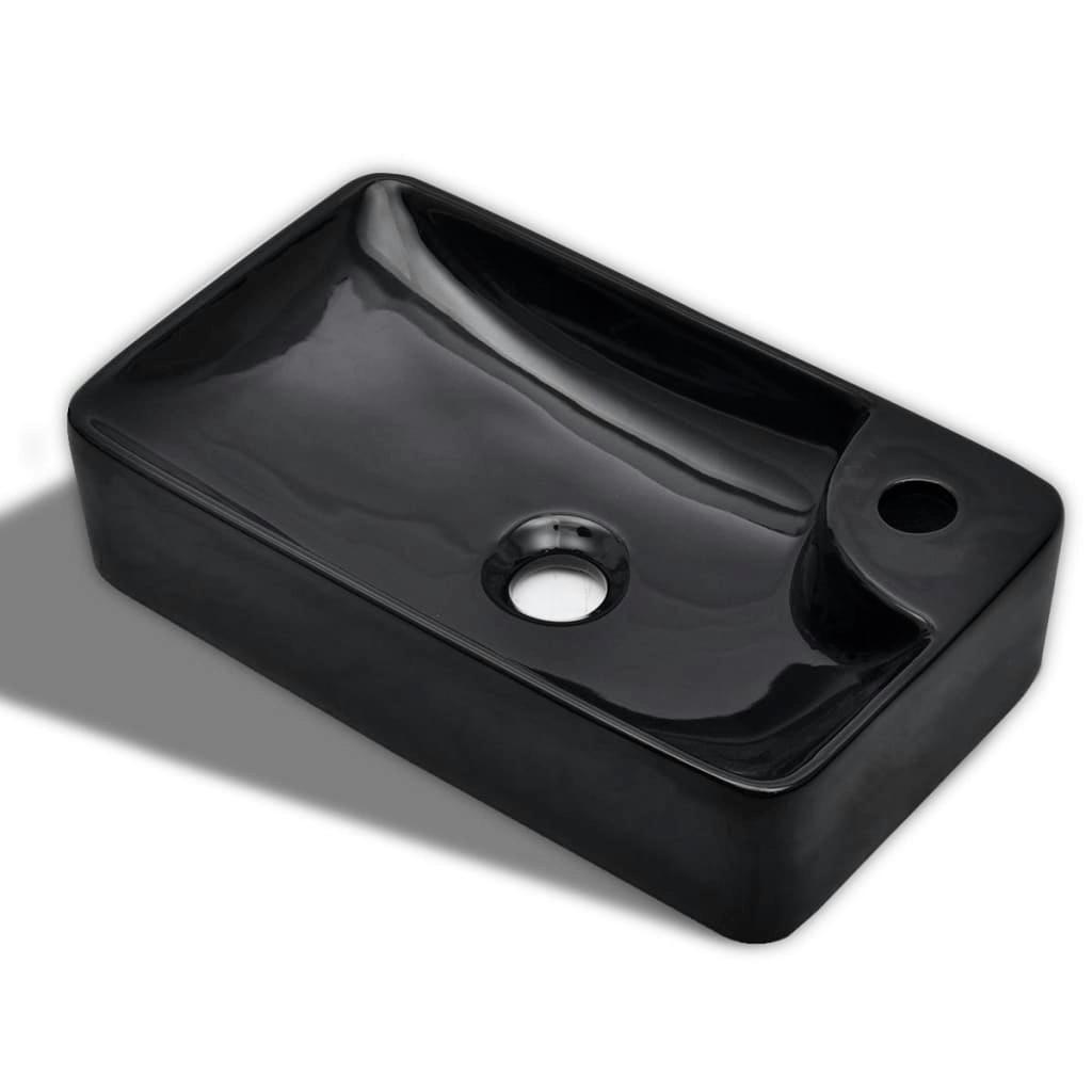 Ceramic Bathroom Sink Basin with Faucet Hole Black 141935