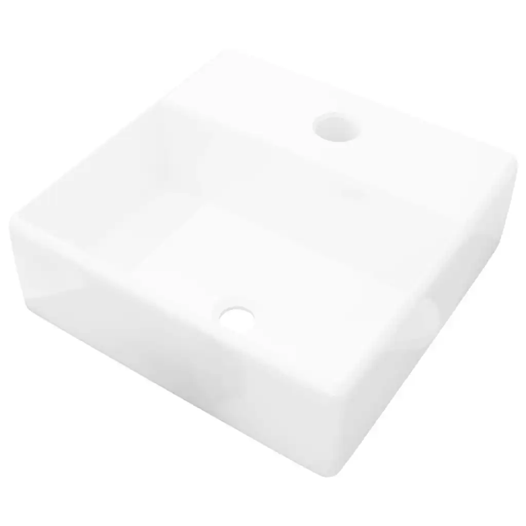 Ceramic Bathroom Sink Basin with Faucet Hole White Square 141940