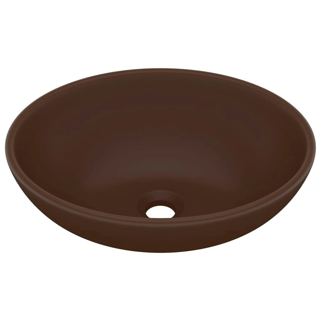 Luxury Basin Oval-shaped Matt Dark Brown 40x33 cm Ceramic 146929