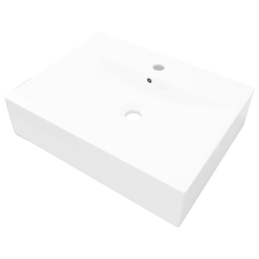 Luxury Ceramic Basin Rectangular Sink White with Faucet Hole 140686