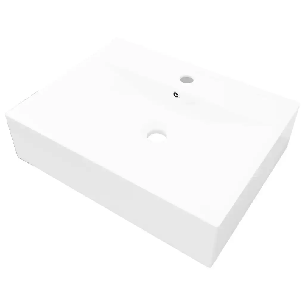 Luxury Ceramic Basin Rectangular Sink White with Faucet Hole 140686