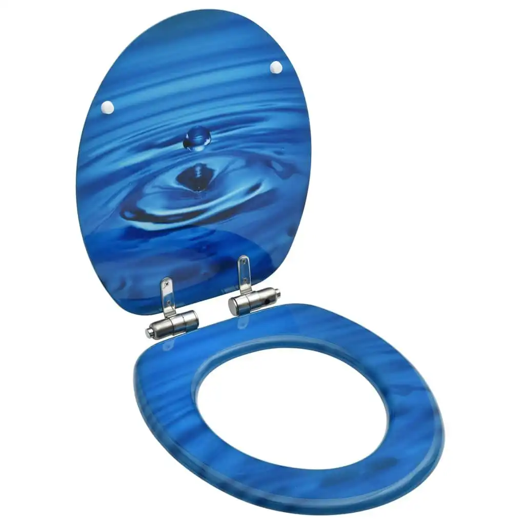 WC Toilet Seat with Soft Close Lid MDF Blue Water Drop Design 146913