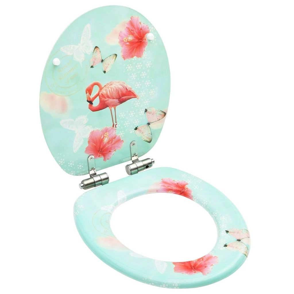 WC Toilet Seat with Soft Close Lid MDF Flamingo Design 146912