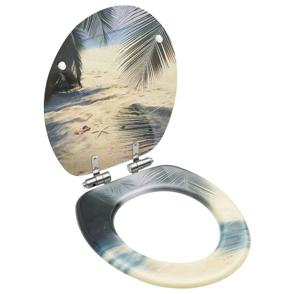 WC Toilet Seat with Soft Close Lid MDF Beach Design 146918