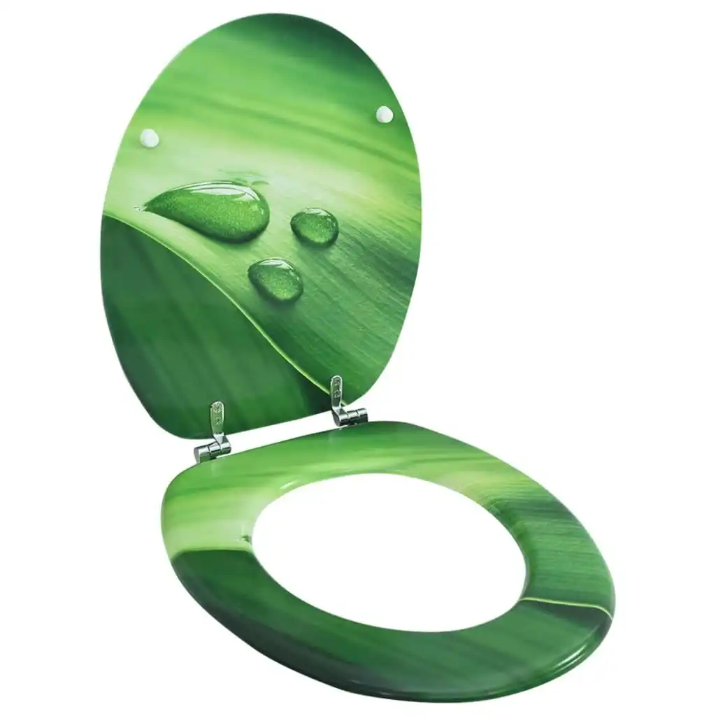 WC Toilet Seat with Lid MDF Green Water Drop Design 146908