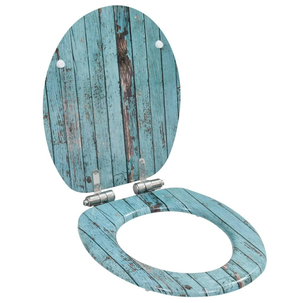 WC Toilet Seat with Soft Close Lid MDF Old Wood Design 143931