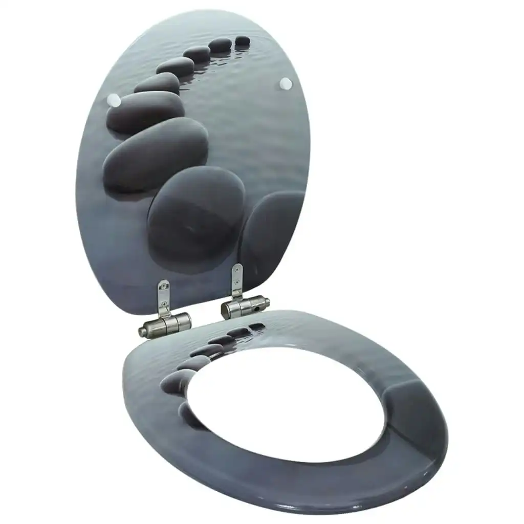 WC Toilet Seat with Soft Close Lid MDF Stones Design 143928