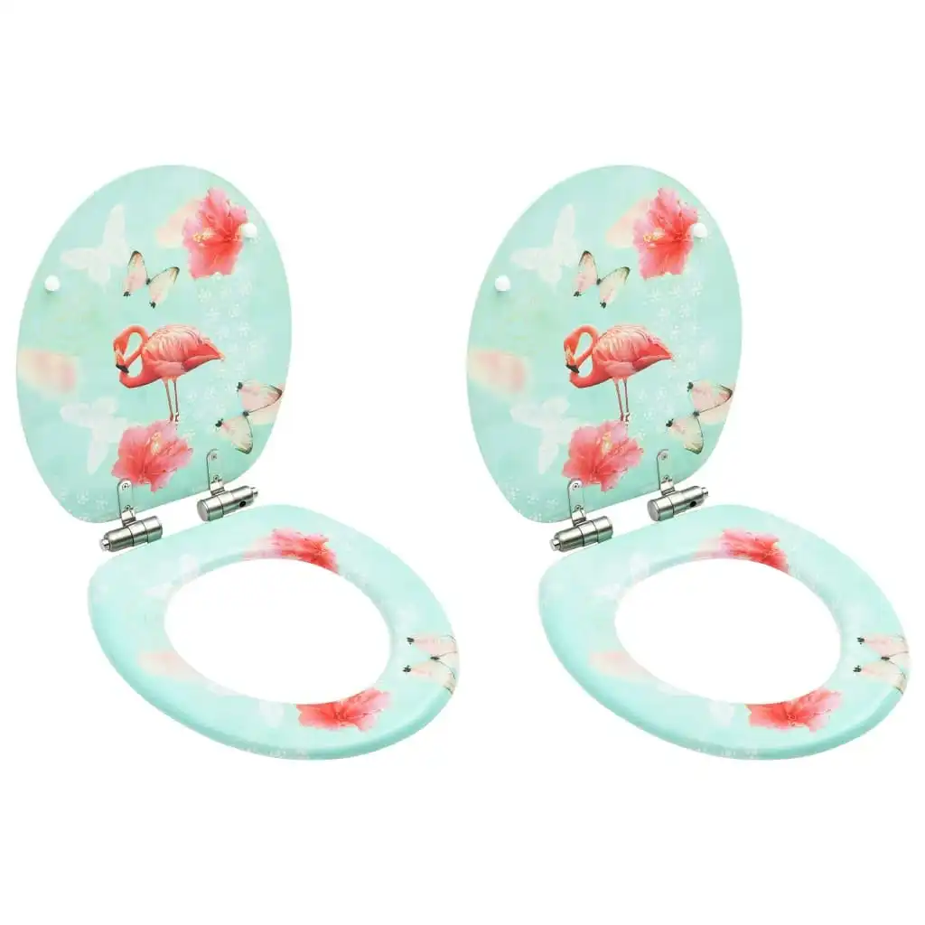 WC Toilet Seats with Soft Close Lid 2 pcs MDF Flamingo Design 3056411