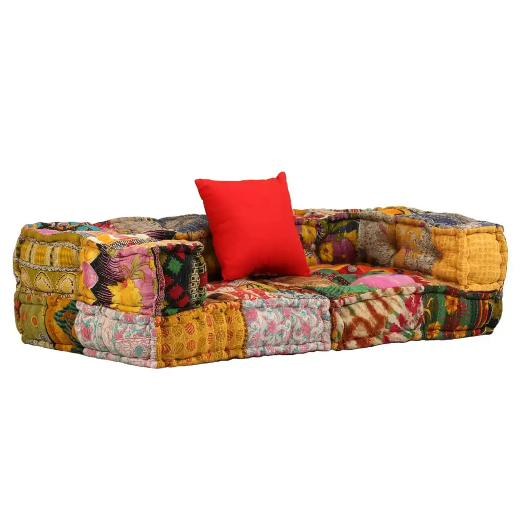 2-Seater Modular Pouffe Patchwork Fabric 244987