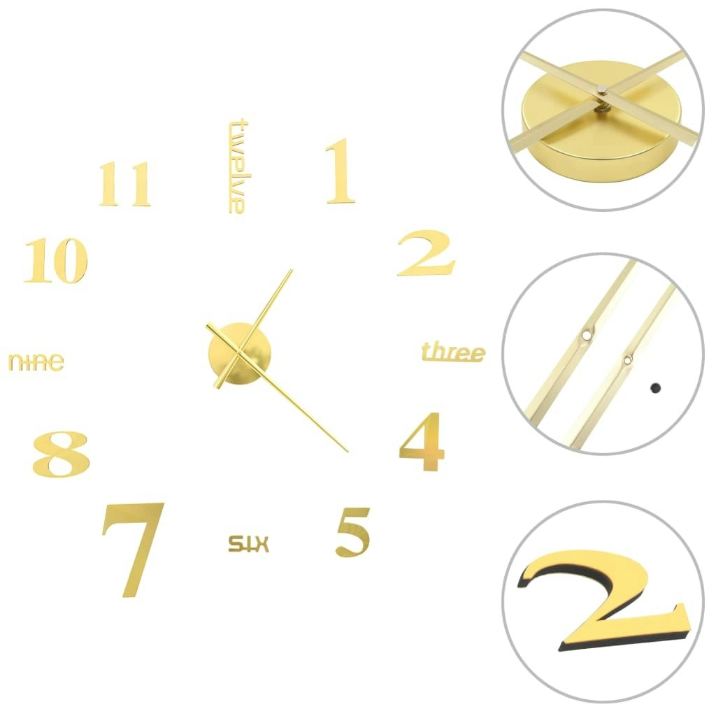 3D Wall Clock Modern Design 100 cm XXL Gold 50638