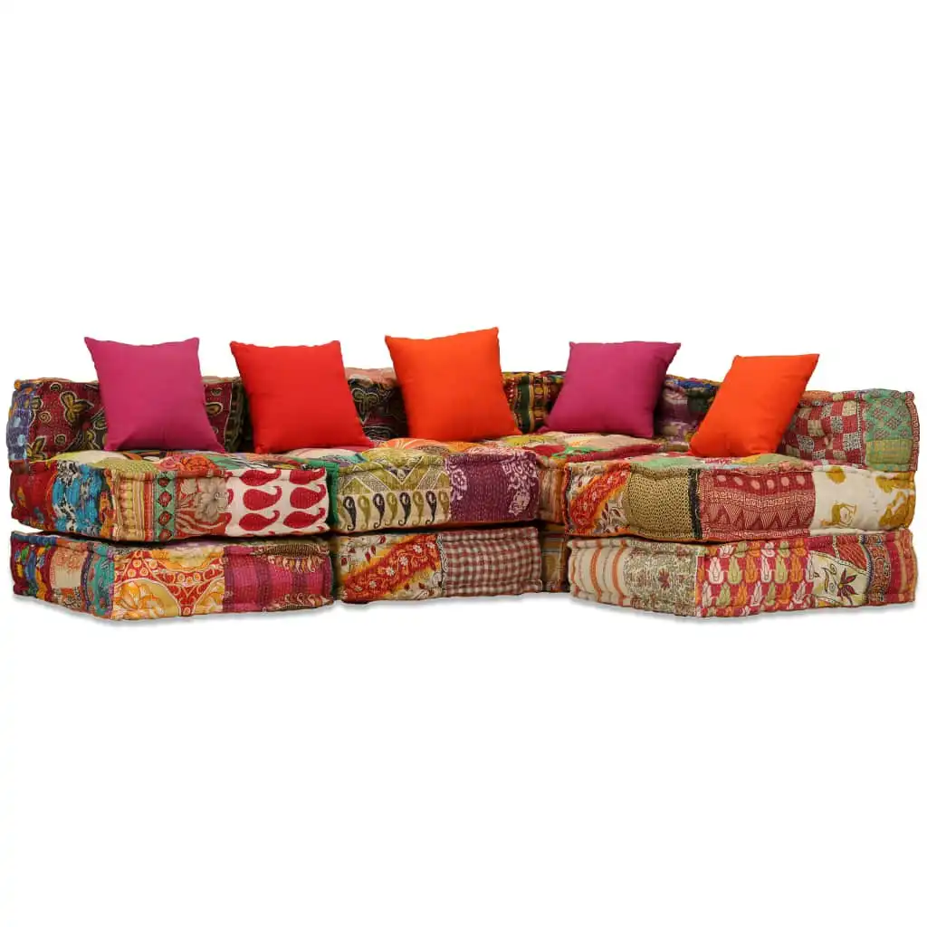 4-Seater Modular Pouffe Patchwork Fabric 244981