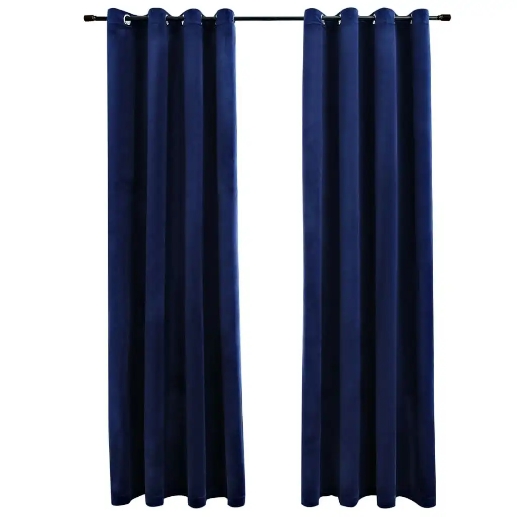 Blackout Curtains with Rings 2 pcs Velvet Dark Blue 140x225 cm 134529