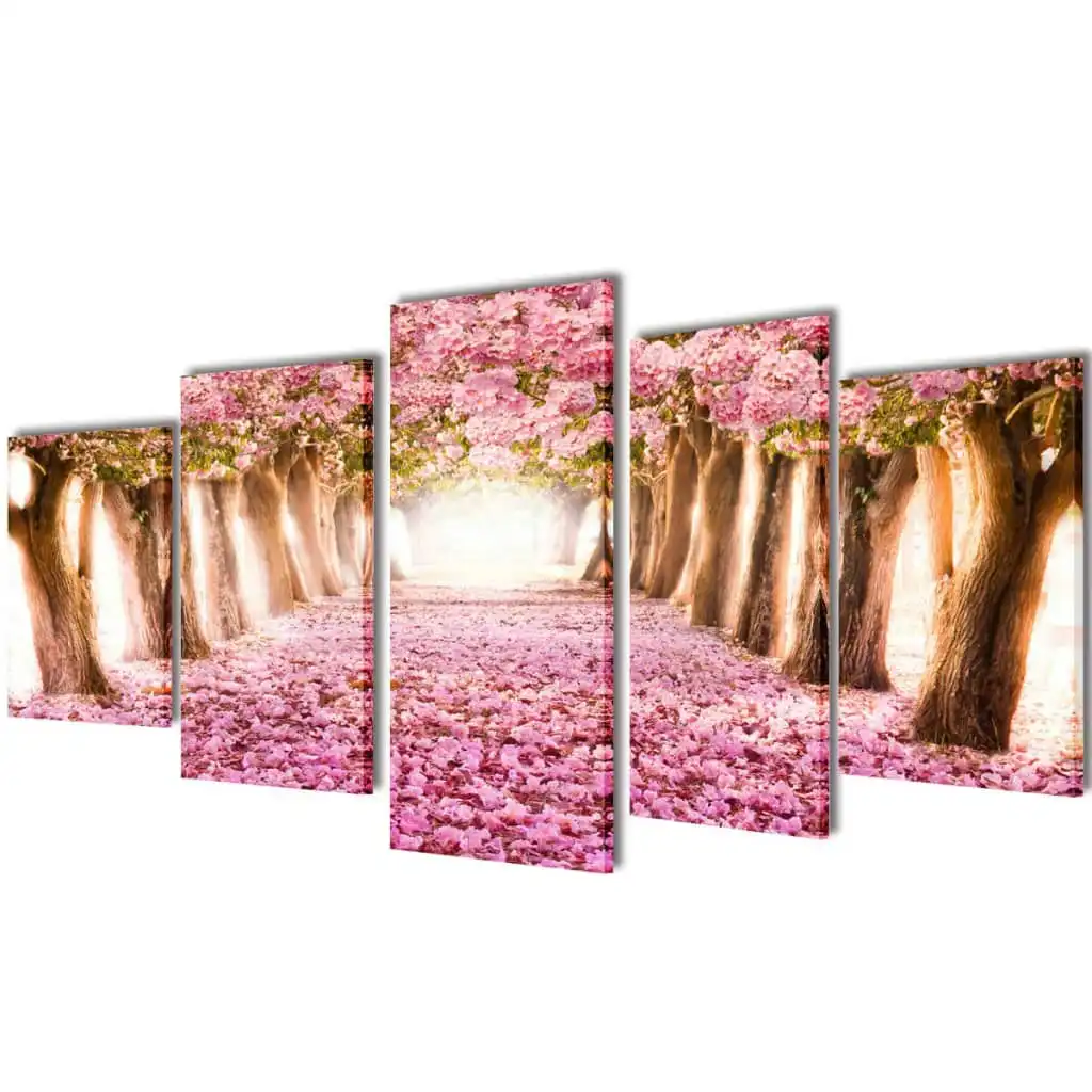 Canvas Wall Print Set Cherry Blossom 100 x 50 cm 241574