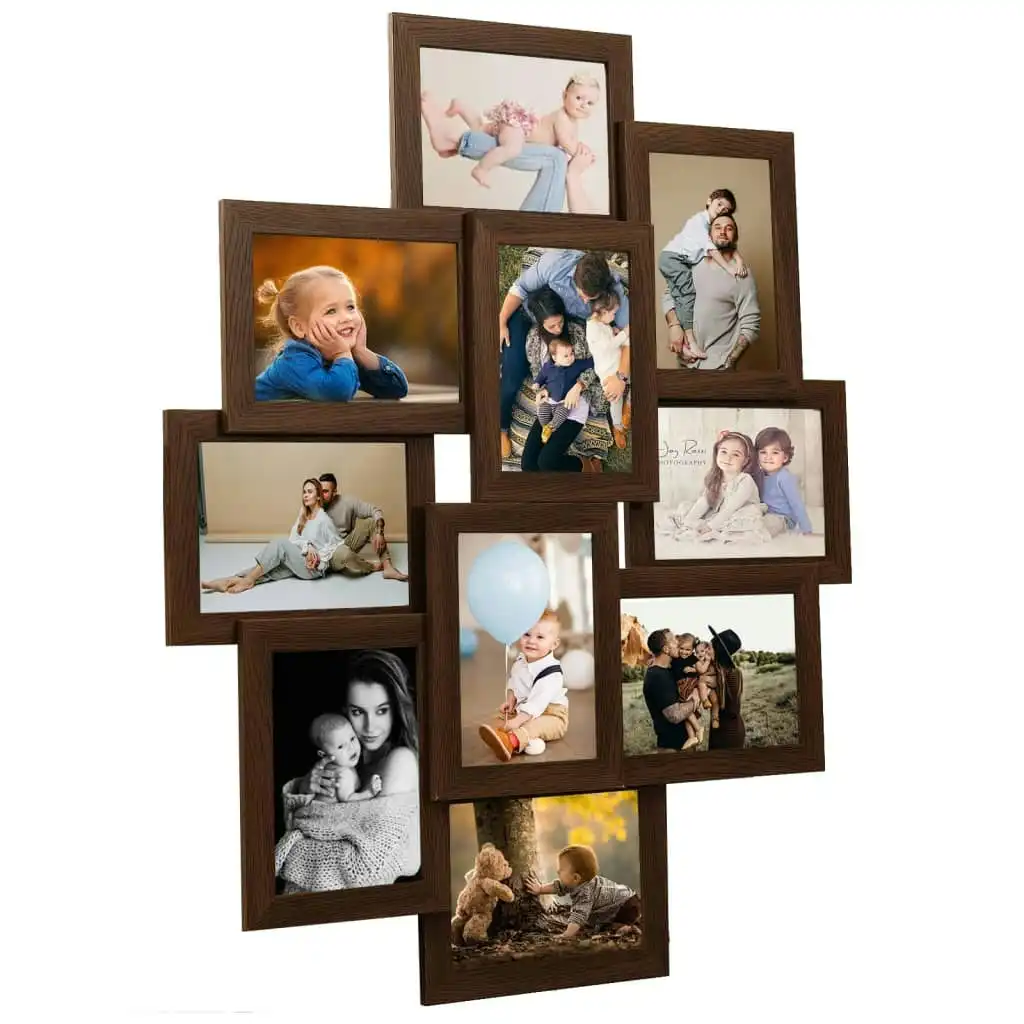 Collage Photo Frame for Picture 10 pcs 10x15 cm Dark Brown MDF 332778