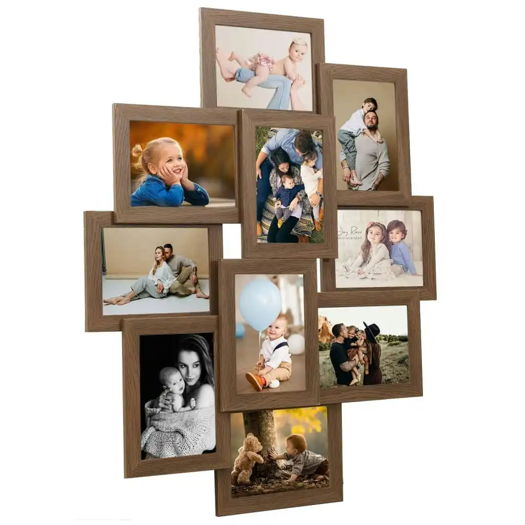 Collage Photo Frame for Picture 10 pcs 10x15 cm Light Brown MDF 332776