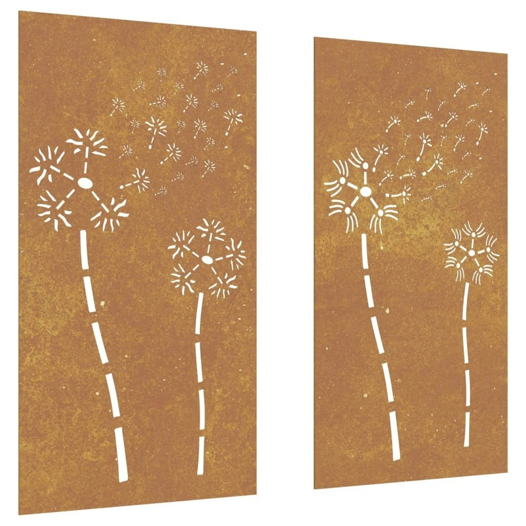 Garden Wall Decorations 2pcs 105x55cm Corten Steel Flower Design 824489