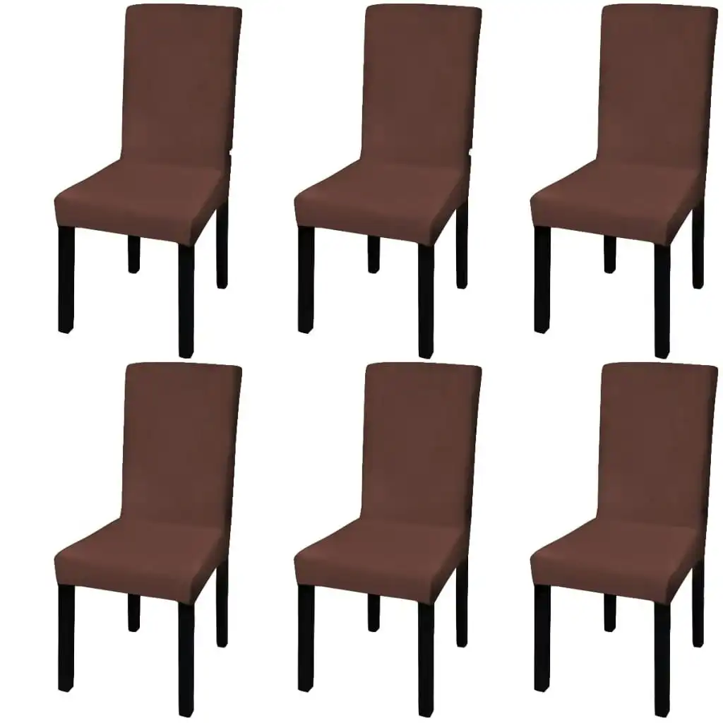 Straight Stretchable Chair Cover 6 pcs Brown 131423