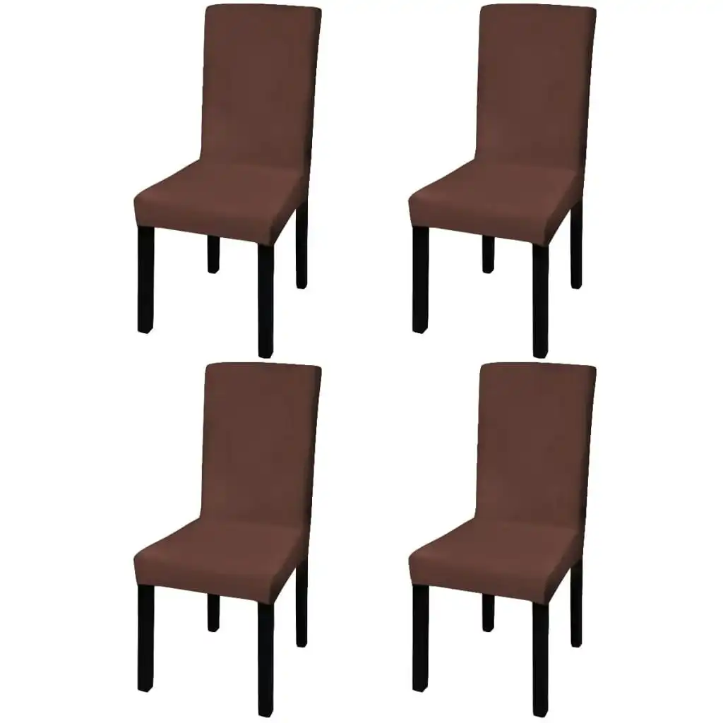 Straight Stretchable Chair Cover 4 pcs Brown 131426