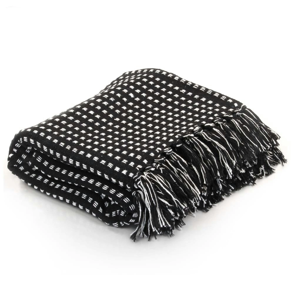 Throw Cotton Squares 160x210 cm Black 245331