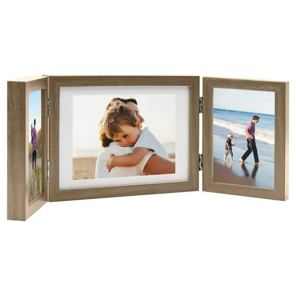 Trifold Photo Frame Collage Light Brown 22x15 cm+2x(10x15 cm) 332748