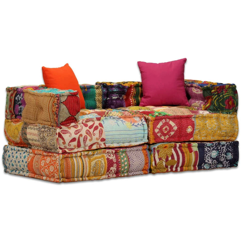 2-Seater Modular Pouffe Patchwork Fabric 244977