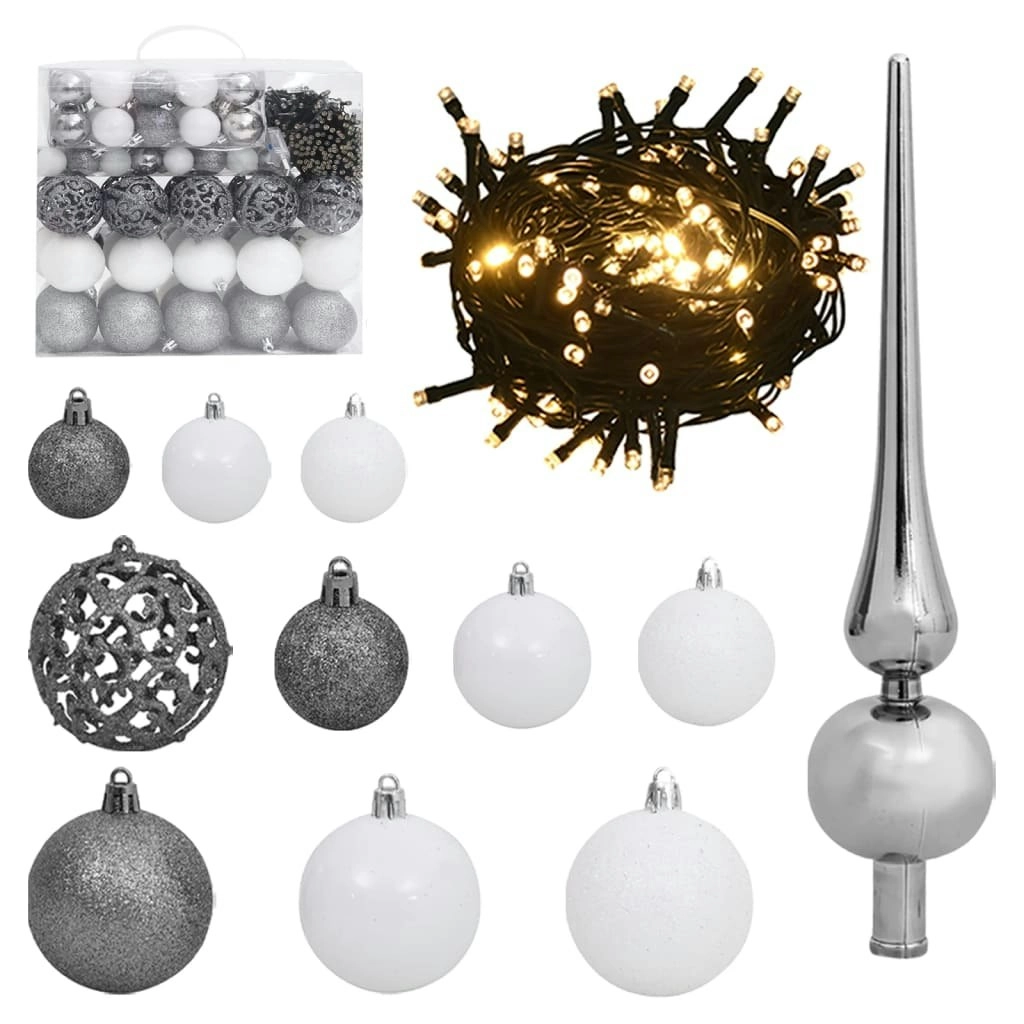 120 Piece Christmas Ball Set with Peak and 300 LEDs White&Gey 330100