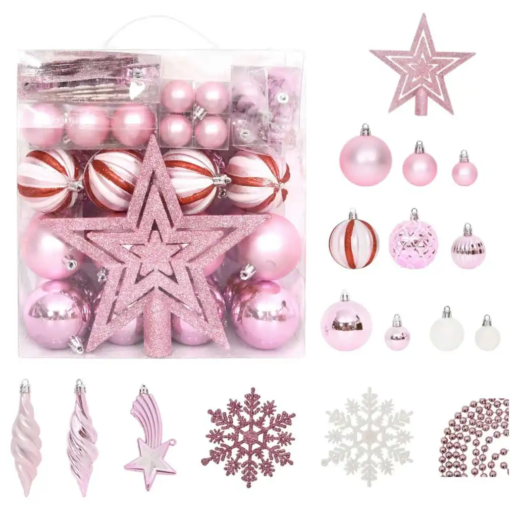 65 Piece Christmas Bauble Set Pink/Red/White 330087