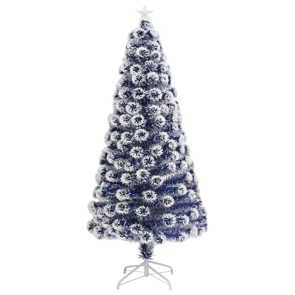 Artificial Pre-lit Christmas Tree White&Blue 150 cm Fibre Optic 329091