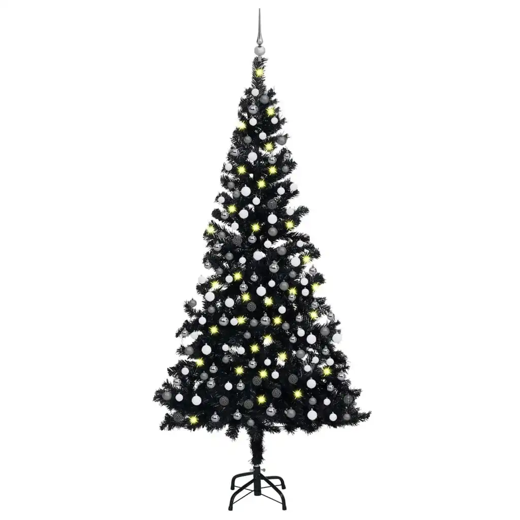 Artificial Pre-lit Christmas Tree with Ball Set Black 210 cm PVC 3077677