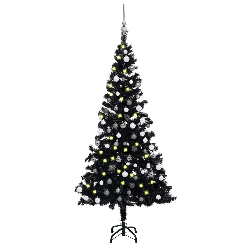 Artificial Pre-lit Christmas Tree with Ball Set Black 180 cm PVC 3077676