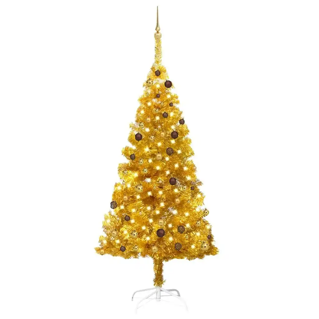 Artificial Pre-lit Christmas Tree with Ball Set Gold 210 cm PET 3077520